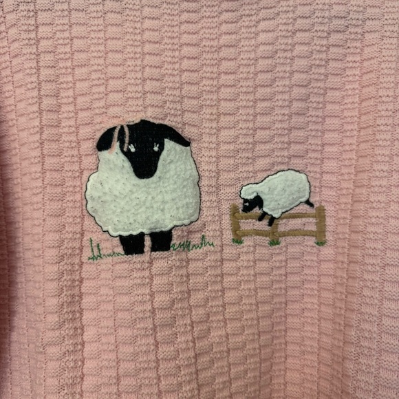 Vintage Pink Sheep Embroidered Collared Sweater Sweatshirt - Picture 3 of 6